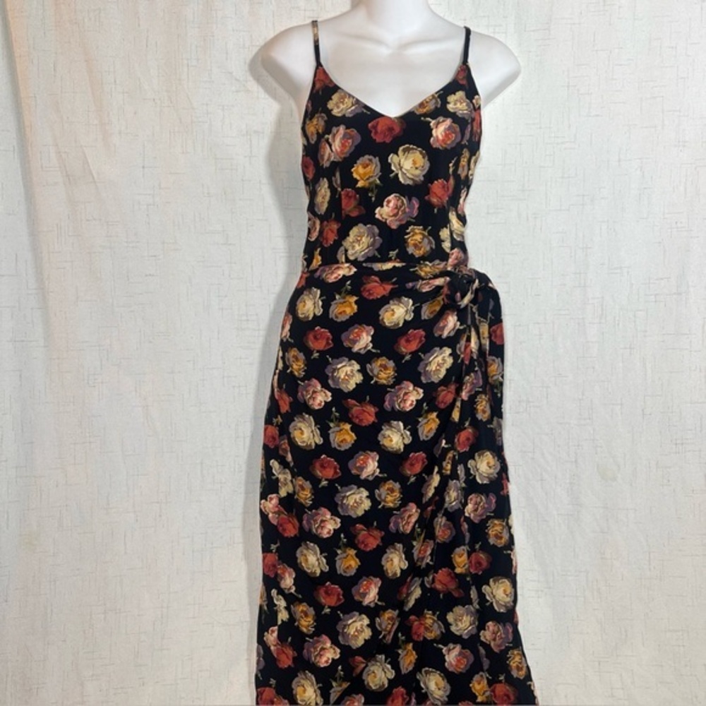 Betsey Johnson Vintage Milkmaid Dress Rose Print Wrap Side Tie Y2k Midi Dress M